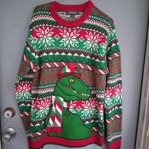 Mens DINOSAUR‎ Dino T-REX M Ugly Christmas Sweater Party 33 Degrees EUC
